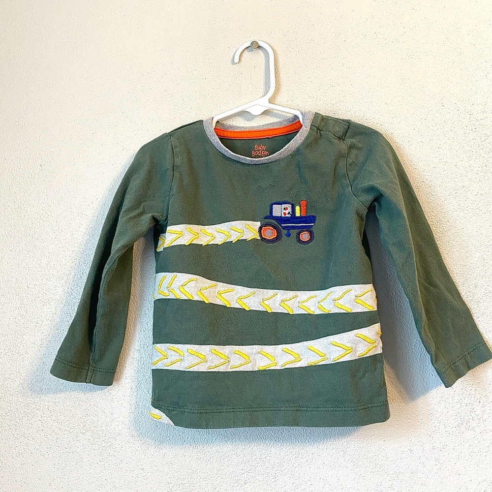 Baby Boden Green Tractor Long Sleeve Tee